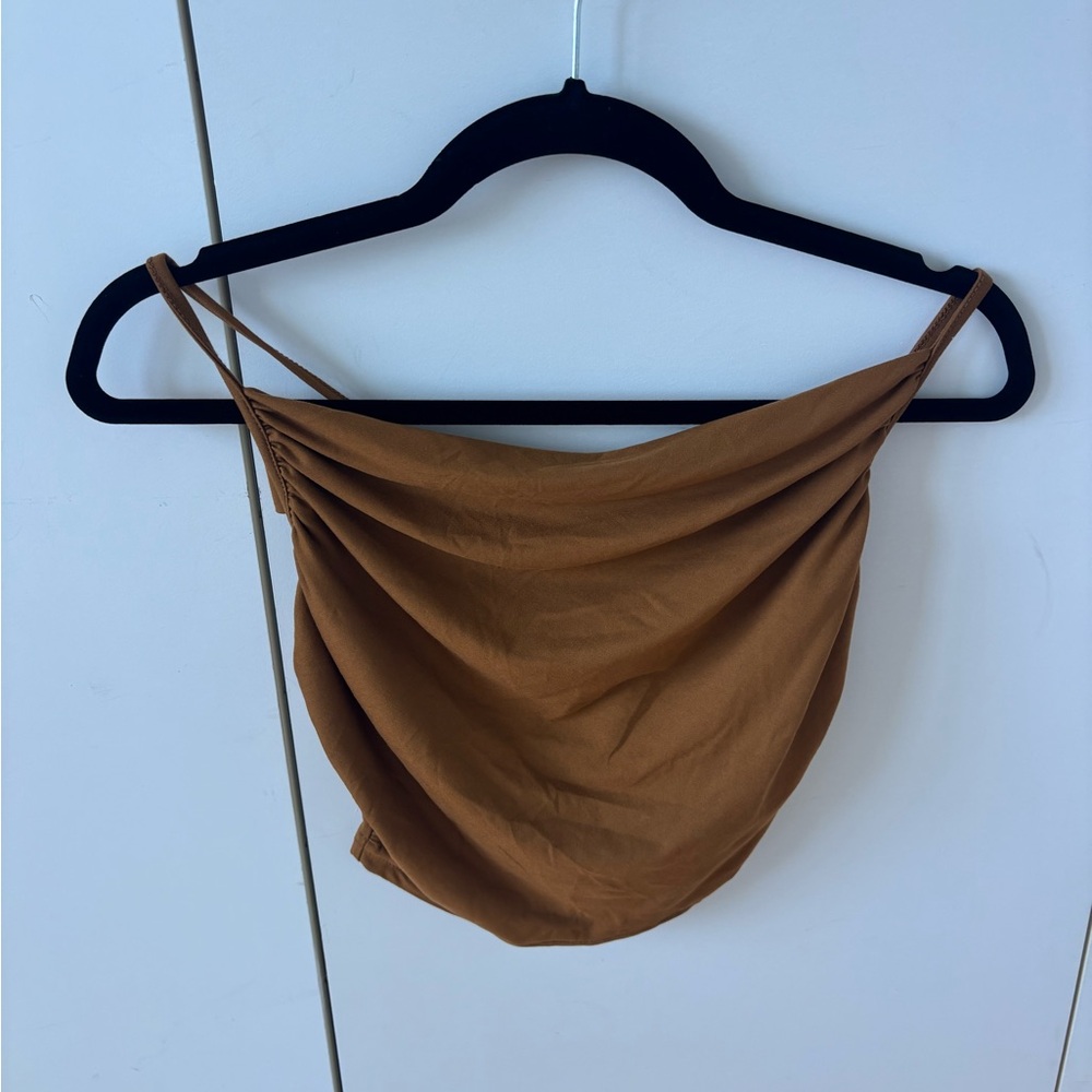 Brown cowl neck crop top